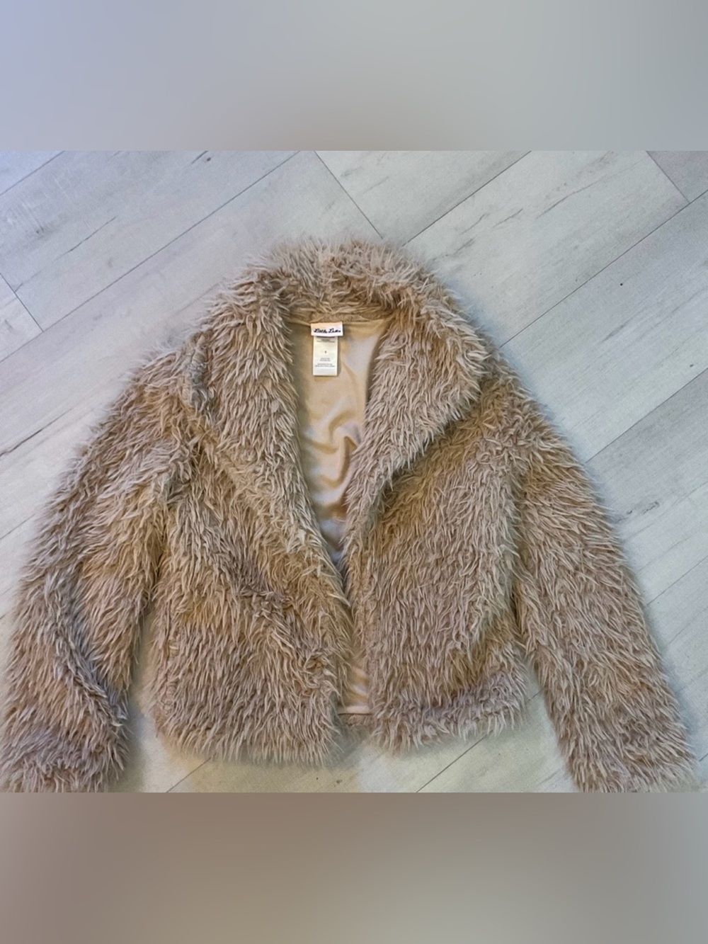 Boho Vibe Little Lass Taupe Shag Faux-Fur Jacket